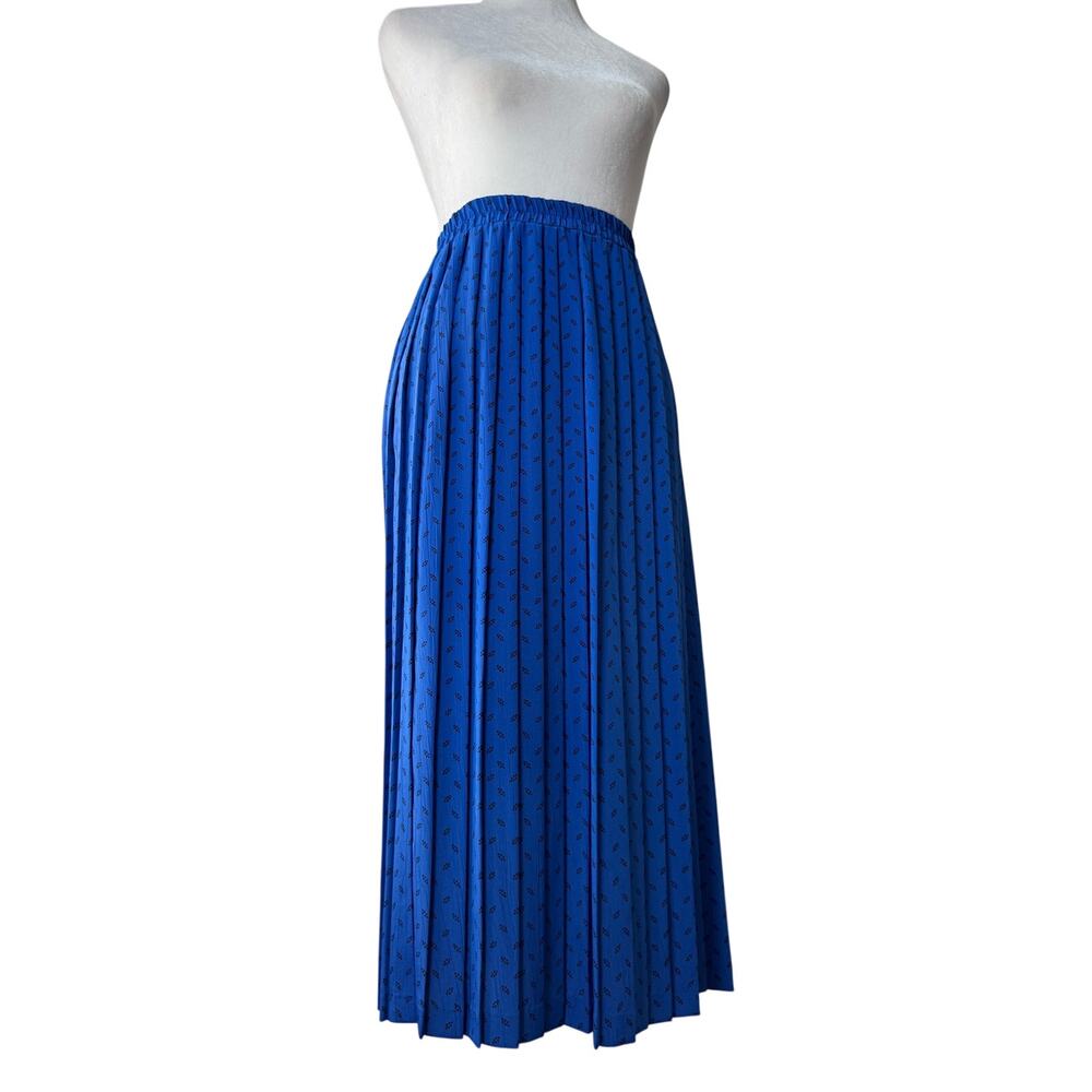Vintage ‘90s Andrea Gayle Blue & Black Pleated A-Line Midi Skirt